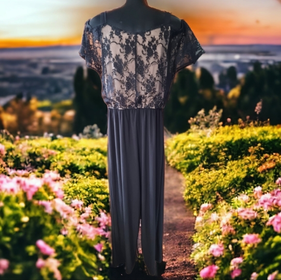 Emma & Michele Lace Bodice Pant Suit with Peek-a-boo Shoulders - Picture 2 of 9